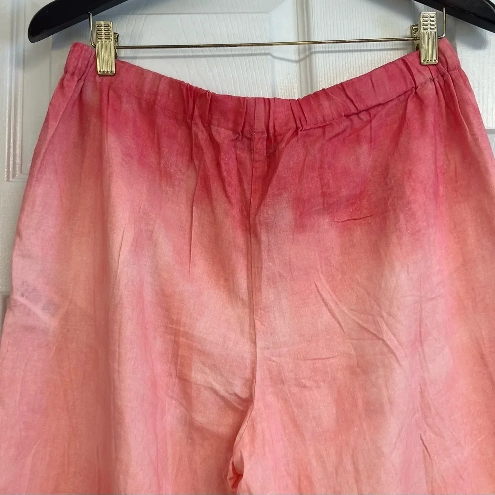 Zara Tie Dye Wide Leg Pants Linen Womens Size M Pink Rustic Hi Waist boho gypsy